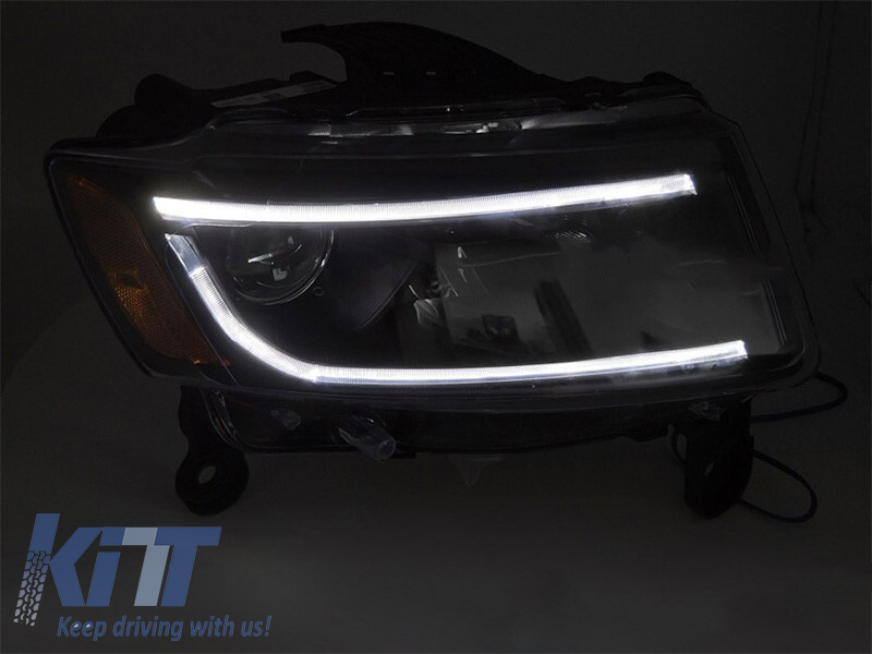 Set de faruri de tuning potrivit pentru Jeep Grand Cherokee 2014-2016 cu bază neagră, stânga și dreapta Performance AutoTuning