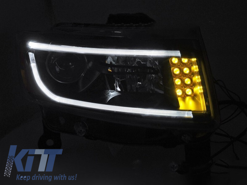 Set de faruri de tuning potrivit pentru Jeep Grand Cherokee 2014-2016 cu bază neagră, stânga și dreapta Performance AutoTuning