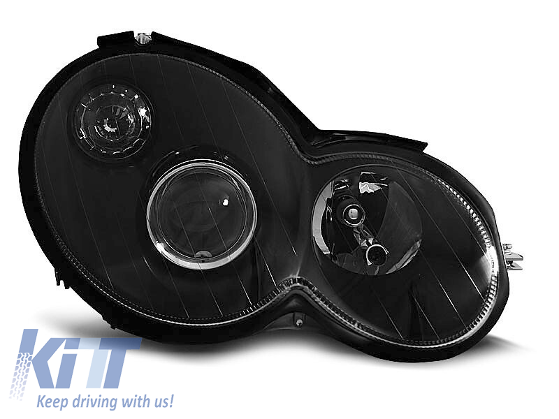 Set de faruri de tuning potrivit pentru Mercedes C-Class Sport Coupe CL203 2000-2004 cu bază neagră, stânga și dreapta Performance AutoTuning