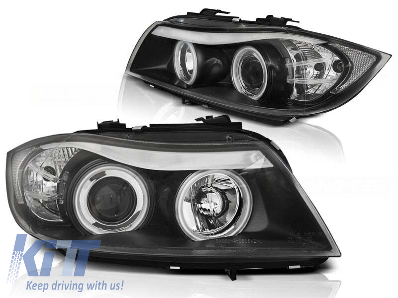Set de faruri tuning cu ochi de înger CCFL, potrivit pentru BMW 3 E90/E91 03.2005-08.2008, stânga și dreapta Performance AutoTuning