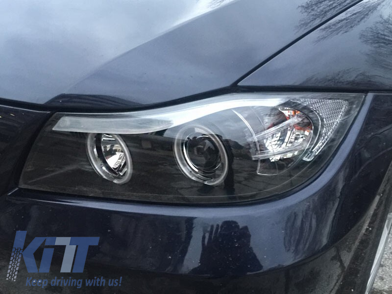 Set de faruri tuning cu ochi de înger CCFL, potrivit pentru BMW 3 E90/E91 03.2005-08.2008, stânga și dreapta Performance AutoTuning