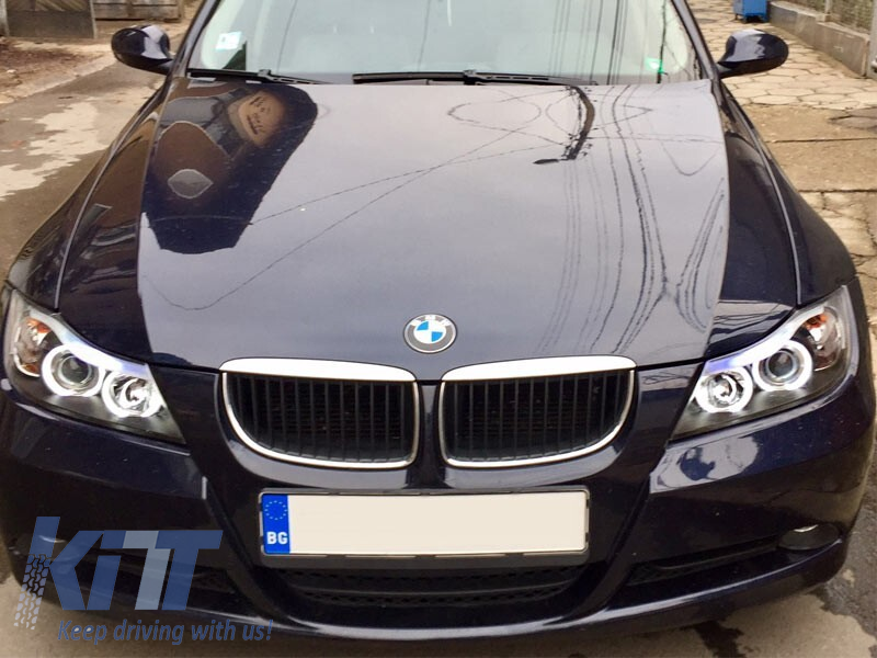 Set de faruri tuning cu ochi de înger CCFL, potrivit pentru BMW 3 E90/E91 03.2005-08.2008, stânga și dreapta Performance AutoTuning