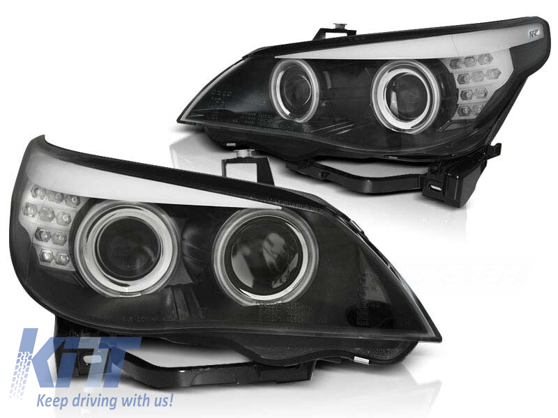 Set de faruri tuning cu ochi de înger CCFL, potrivit pentru BMW E60/E61 2003-2007, stânga și dreapta Performance AutoTuning