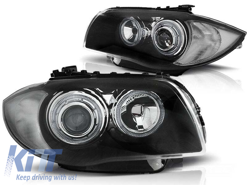 Set de faruri tuning cu ochi de înger LED, potrivit pentru BMW 1 E81 2004-2011 / E82 2007-2011 / E87 2004-2011 / E88 2007-2013, stânga și dreapta Performance AutoTuning