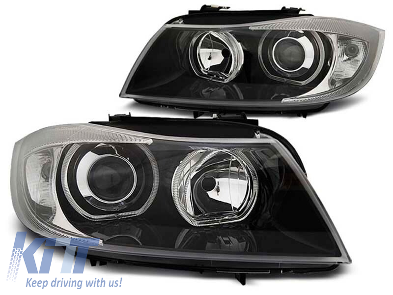 Set de faruri tuning cu ochi de înger LED, potrivit pentru BMW 3 E90/E91 03.2005-08.2008, stânga și dreapta Performance AutoTuning