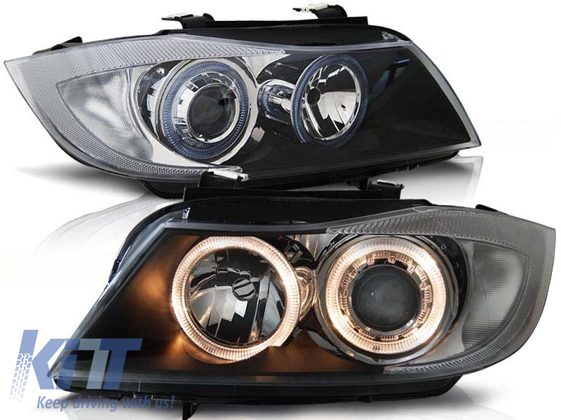 Set de faruri tuning cu ochi de înger halogen, potrivit pentru BMW 3 E90/E91 03.2005-08.2008, stânga și dreapta Performance AutoTuning