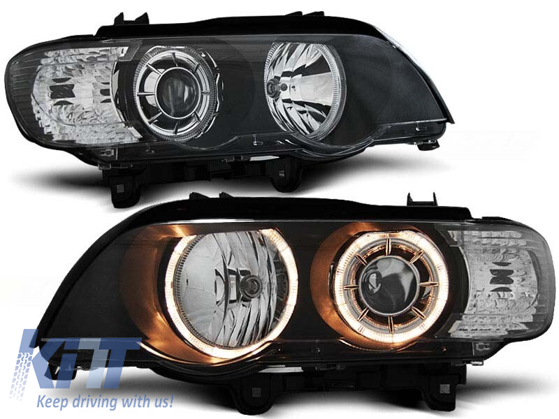 Set de faruri tuning cu ochi de înger halogen, potrivit pentru BMW X5 E53 09.1999-10.2003, stânga și dreapta Performance AutoTuning