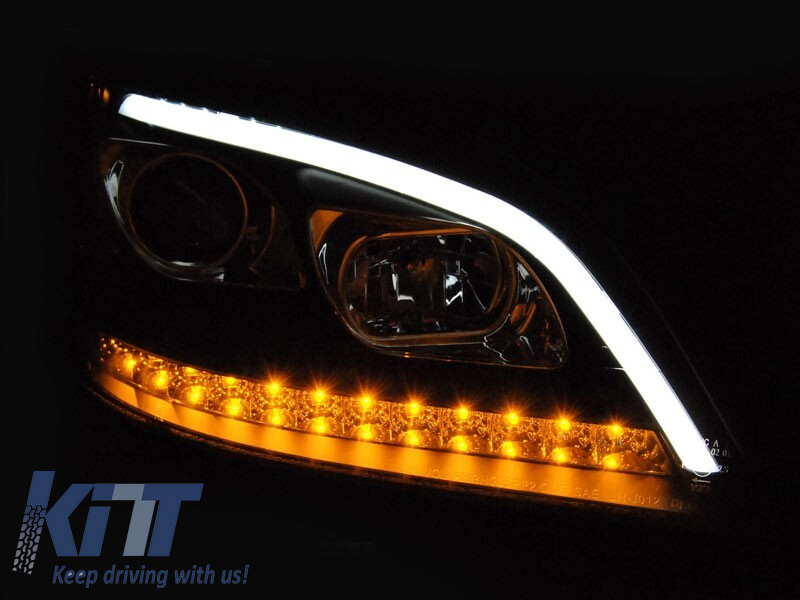 Set de faruri tuning potrivit pentru Mercedes ML W164 2005-2008 cu bază neagră, stânga și dreapta Performance AutoTuning