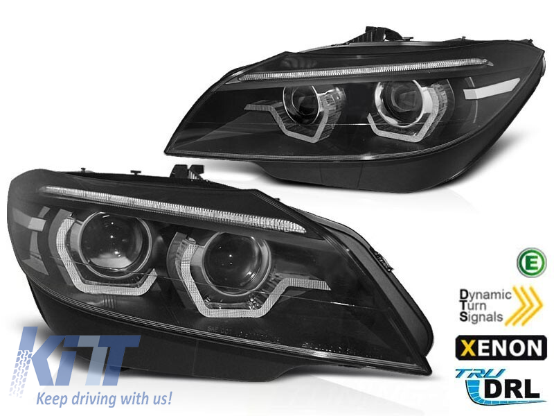 Set de faruri xenon cu ochi de înger 3D potrivit pentru BMW Z4 E89 2009-2013 pentru AFS, bază neagră, stânga și dreapta Performance AutoTuning