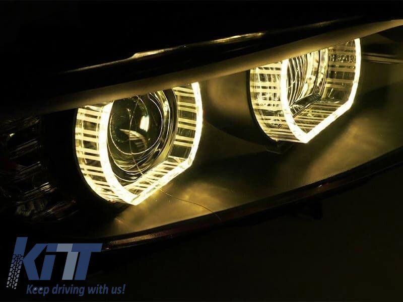 Set de faruri xenon potrivit pentru BMW Seria 3 E92 coupe, E93 cabrio 2006-2010 cu bază neagră, pentru modelele cu lumini DRL din fabrică, fără AFS, stânga și dreapta Performance AutoTuning