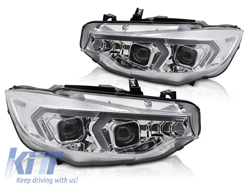 Set de faruri xenon potrivit pentru BMW Seria 4 F32 coupe, F33 cabrio 2013-2017 cu bază cromată, pentru modelul cu lumini DRL de fabrică, fără AFS, stânga și dreapta Performance AutoTuning