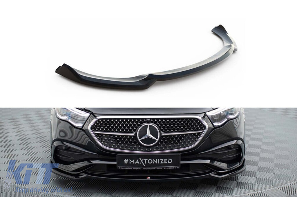 Spoiler Maxton Design versiunea 1 potrivit pentru bara de protecție frontală a Mercedes E-Class W214 A Design-Line sedan după 2023, lac negru Performance AutoTuning