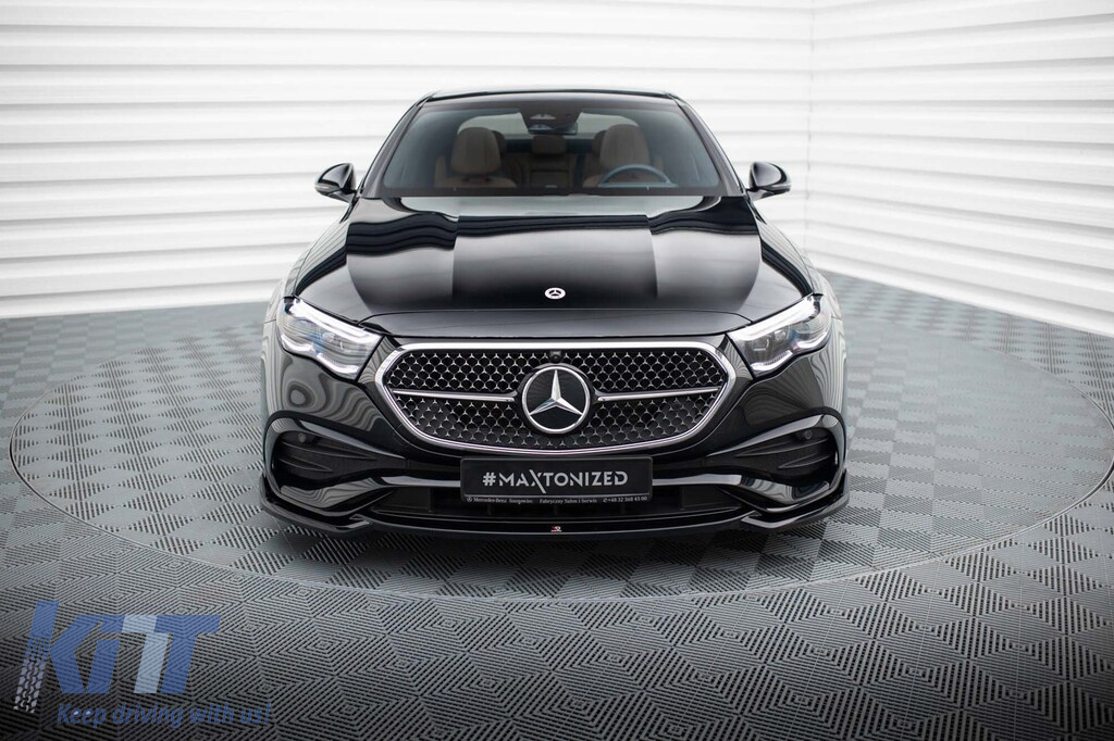 Spoiler Maxton Design versiunea 1 potrivit pentru bara de protecție frontală a Mercedes E-Class W214 A Design-Line sedan după 2023, lac negru Performance AutoTuning