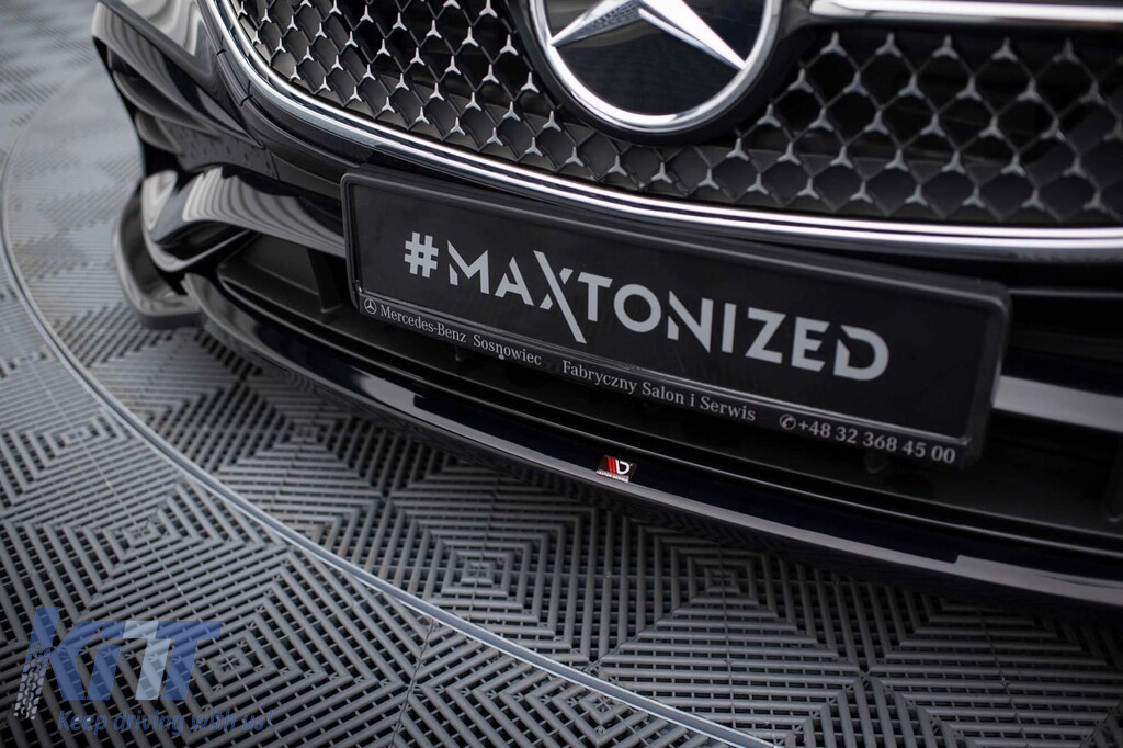 Spoiler Maxton Design versiunea 1 potrivit pentru bara de protecție frontală a Mercedes E-Class W214 A Design-Line sedan după 2023, lac negru Performance AutoTuning