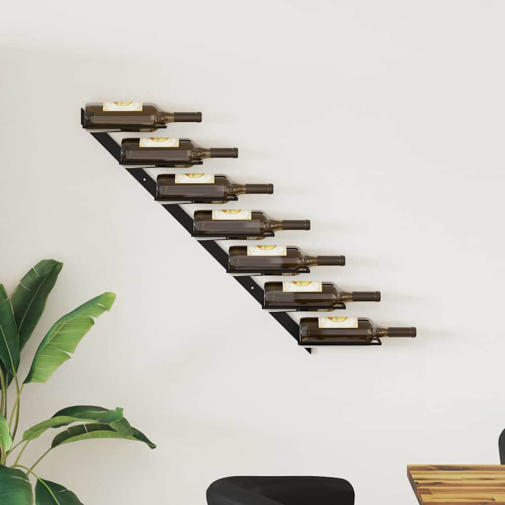 Suport sticle de vin de perete pentru 7 sticle, negru, metal GartenMobel Dekor