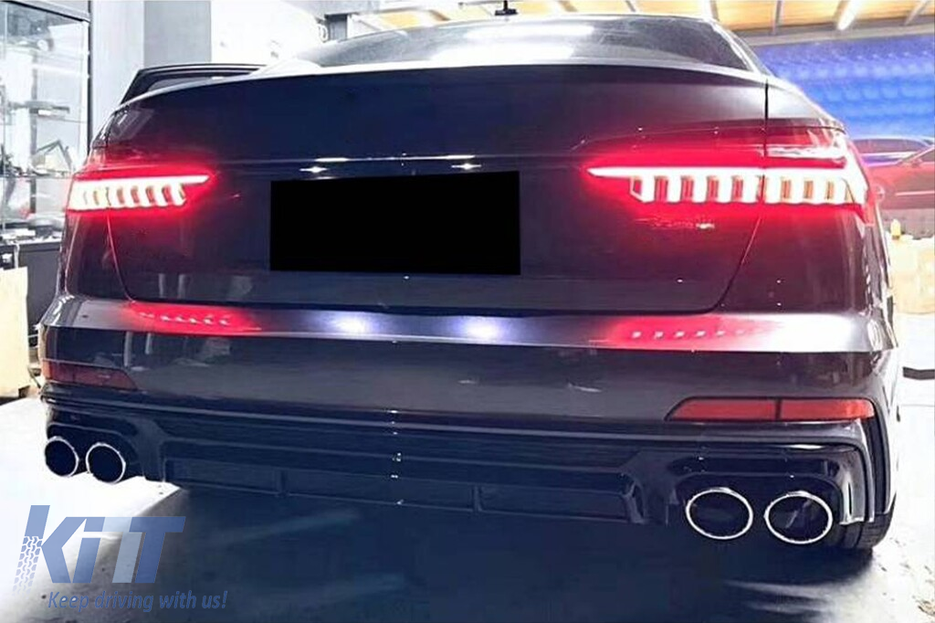 Difuzor tip S6 cu capace cromate potrivit pentru bara spate S-line pe Audi A6 sedan, break după 2018 -oo--oo- Performance AutoTuning