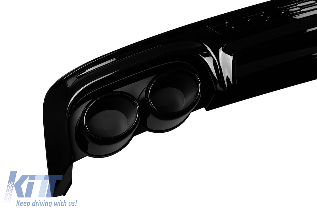 Difuzor tip S6 cu capete din plastic negru, potrivit pentru bara de protecție S-line din spate la Audi A6 sedan, break după 2018 -oo--oo- Performance AutoTuning