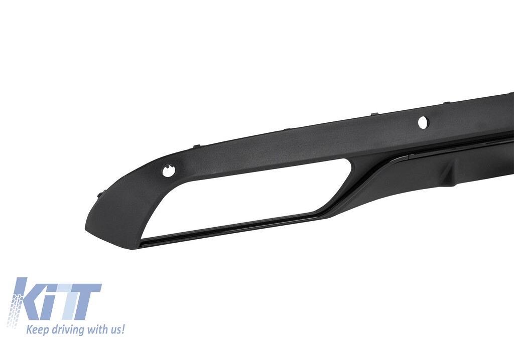 Difuzor tip C63 cu capete cromate potrivit pentru bara de protecție din spate standard pentru Mercedes Clasa C W205 sedan, S205 break 2013-2019 -oo--oo-, cu garnitură neagră Performance AutoTuning