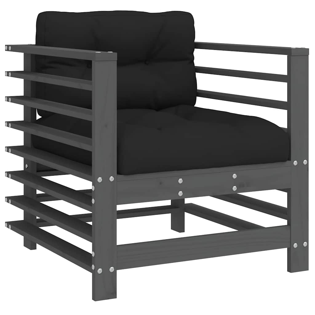 Set mobilier de grădină cu perne, 7 piese, gri, lemn masiv GartenMobel Dekor