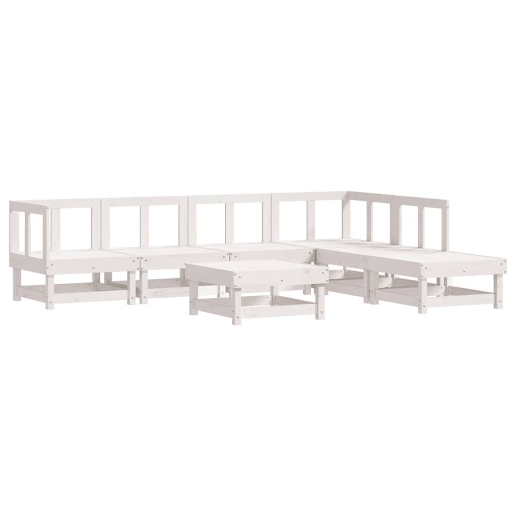 Set mobilier de grădină cu perne, 7 piese, alb, lemn masiv GartenMobel Dekor