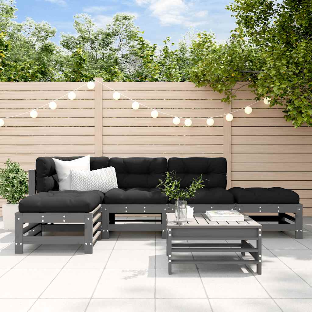 Set mobilier relaxare grădină&perne 6 piese gri lemn masiv pin GartenMobel Dekor