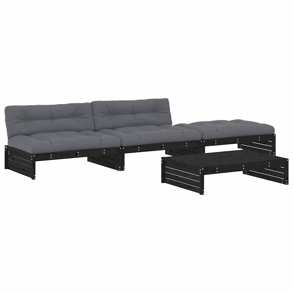 Set mobilier de grădină cu perne, 4 piese, negru, lemn masiv GartenMobel Dekor