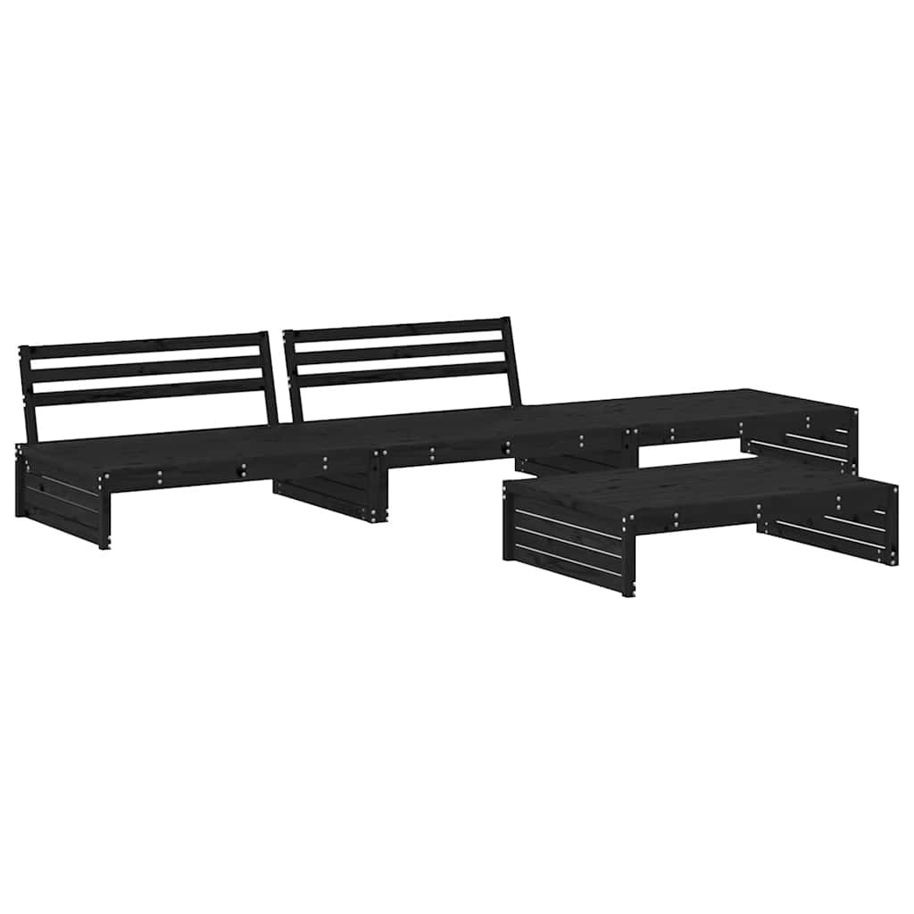Set mobilier de grădină cu perne, 4 piese, negru, lemn masiv GartenMobel Dekor