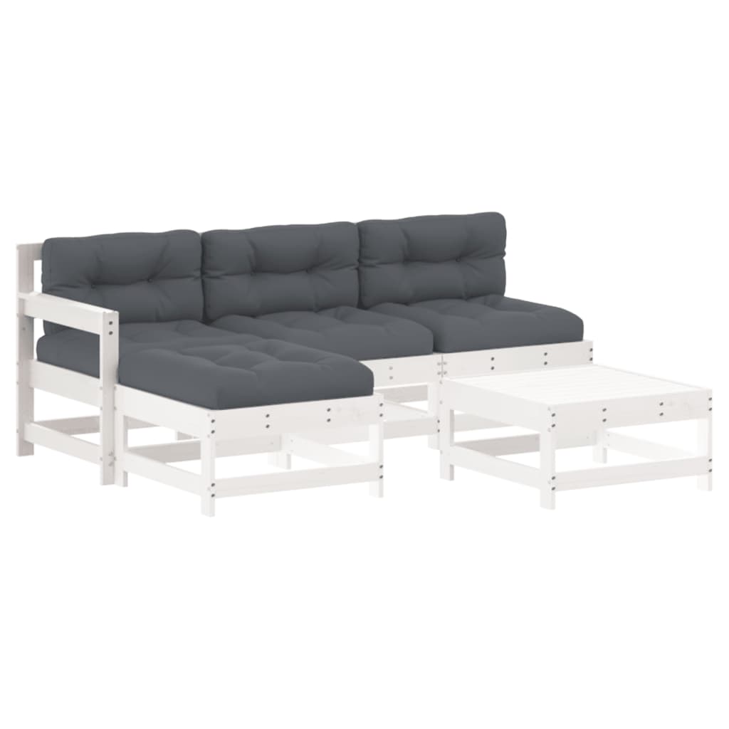Set mobilier de grădină cu perne, 5 piese, alb, lemn masiv GartenMobel Dekor
