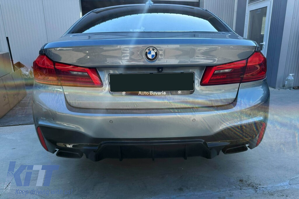Difuzor tip M5 Competition potrivit pentru versiunile 530, 540 cu bara de protecție M Technik spate pe BMW Seria 5 G30 sedan, G31 break 2017-2020 -oo--oo-, lac negru Performance AutoTuning