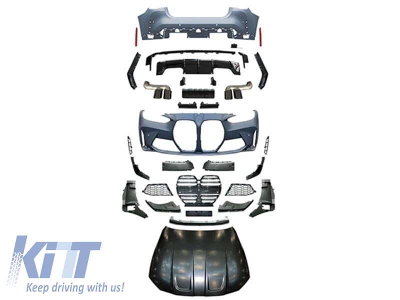 Pachet M4 potrivit pentru BMW Seria 4 G26 Gran Coupe după 2021, cu capotă frontală și duze negre Performance AutoTuning