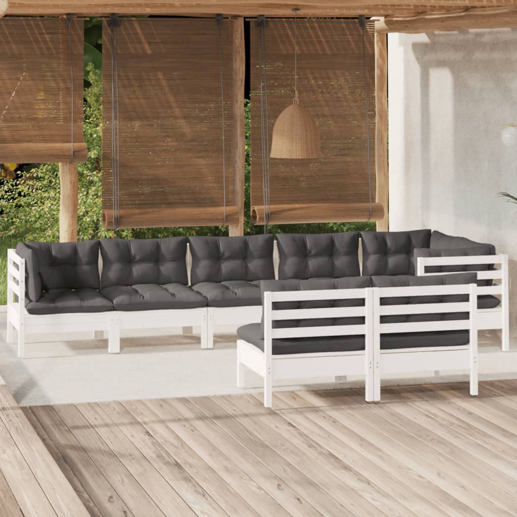 Set mobilier de grădină cu perne, 8 piese, alb, lemn masiv pin GartenMobel Dekor