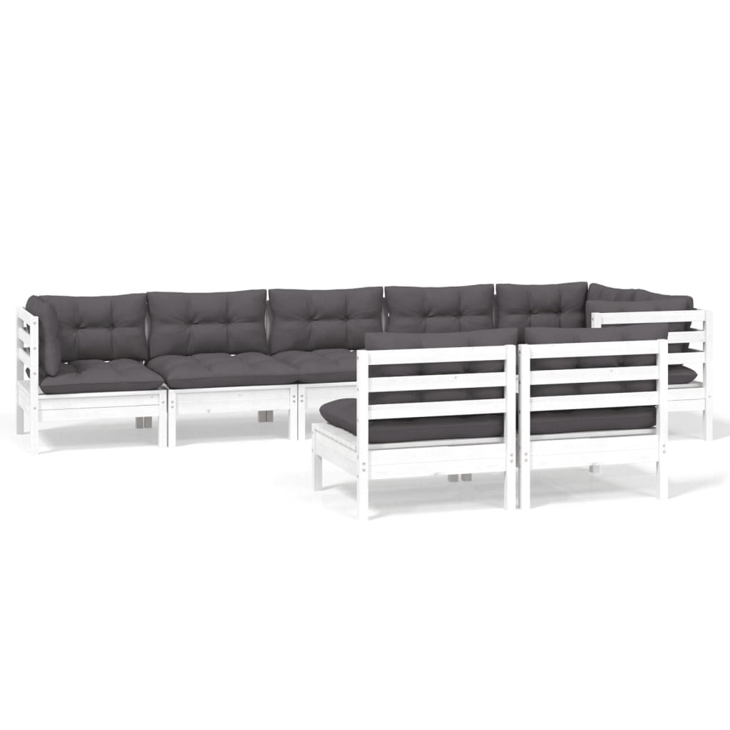 Set mobilier de grădină cu perne, 8 piese, alb, lemn masiv pin GartenMobel Dekor