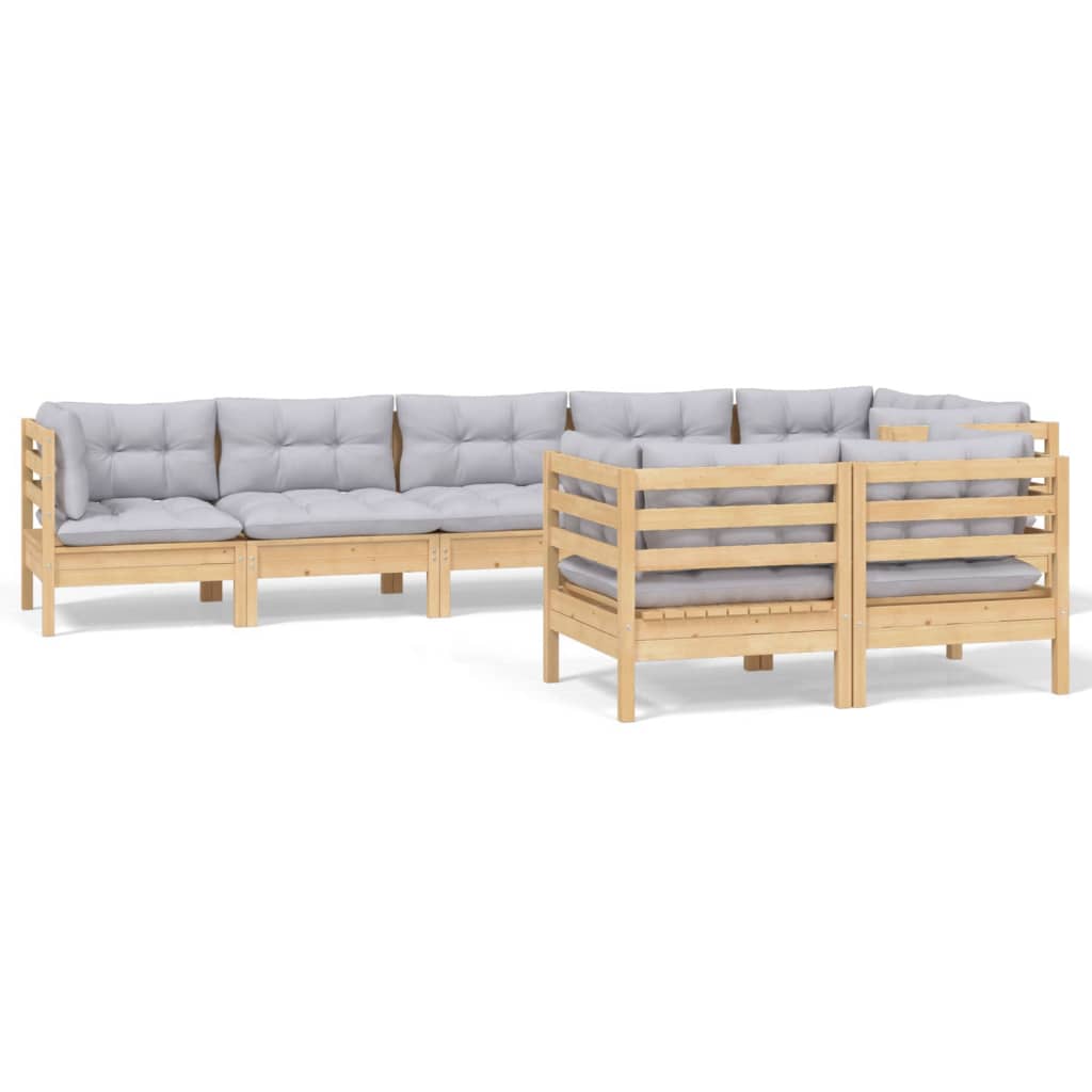 Set mobilier de grădină cu perne gri, 8 piese, lemn masiv pin GartenMobel Dekor