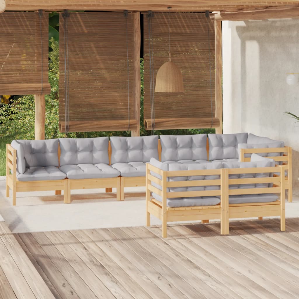 Set mobilier de grădină cu perne gri, 8 piese, lemn masiv pin GartenMobel Dekor