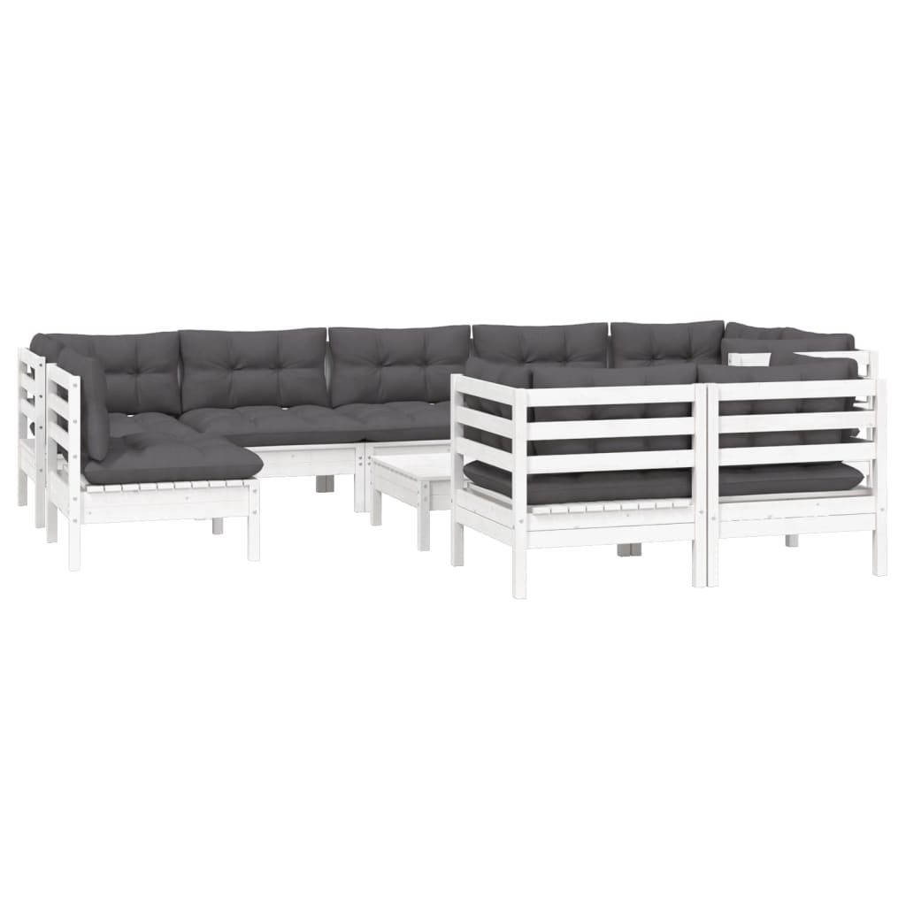 Set mobilier grădină cu perne, 10 piese, alb, lemn masiv pin GartenMobel Dekor