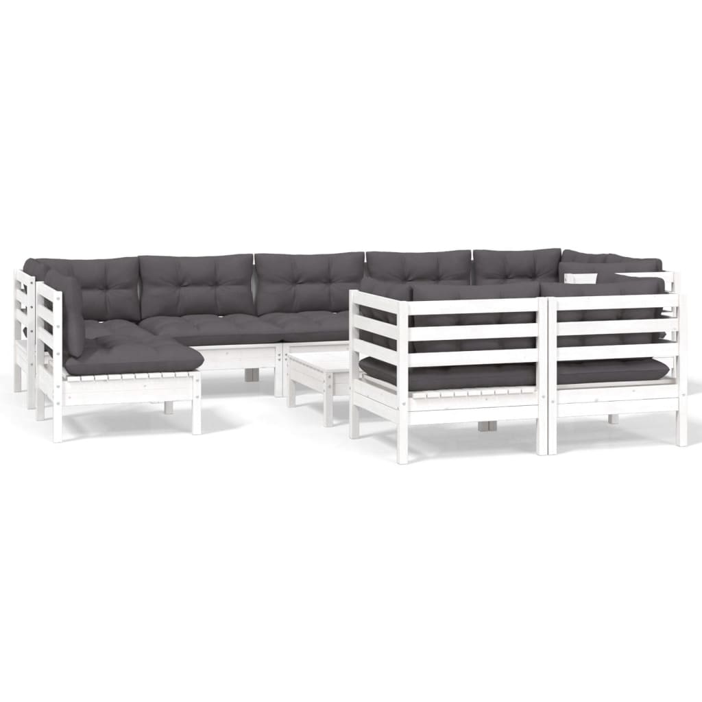 Set mobilier grădină cu perne, 10 piese, alb, lemn masiv pin GartenMobel Dekor