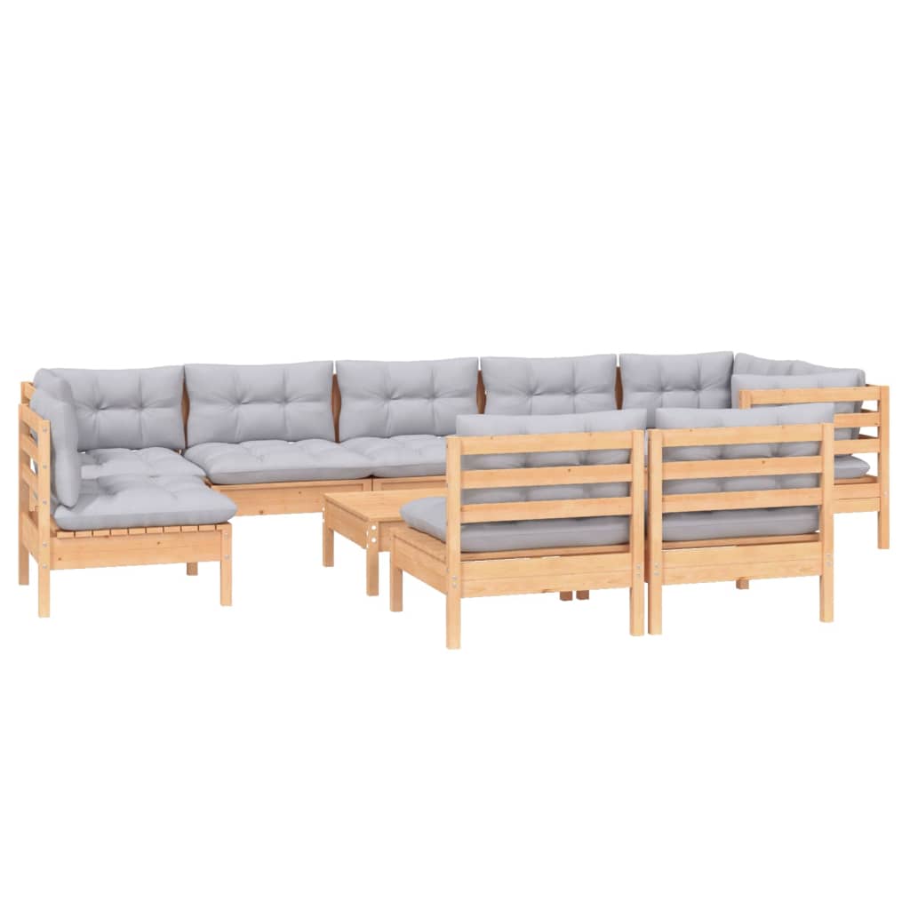Set mobilier grădină cu perne, 10 piese, gri, lemn masiv pin GartenMobel Dekor