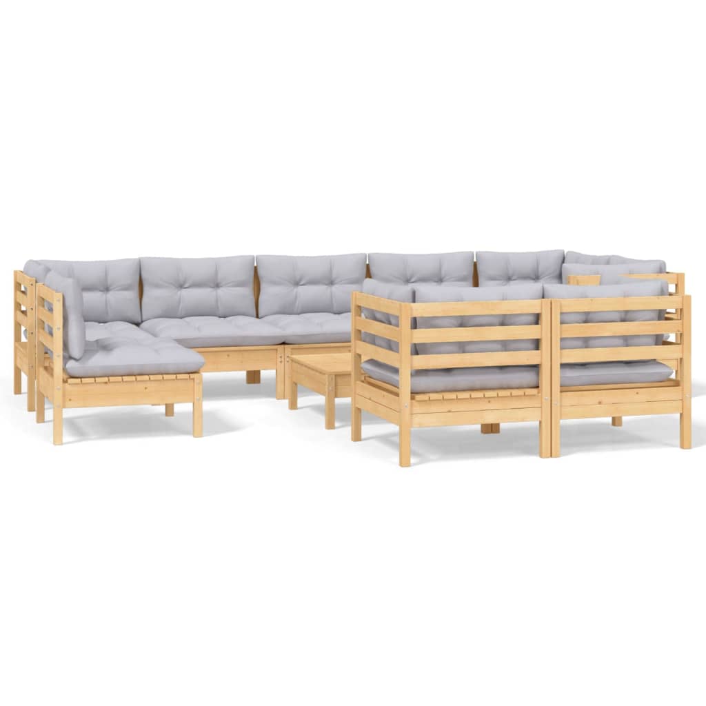 Set mobilier grădină cu perne, 10 piese, gri, lemn masiv pin GartenMobel Dekor