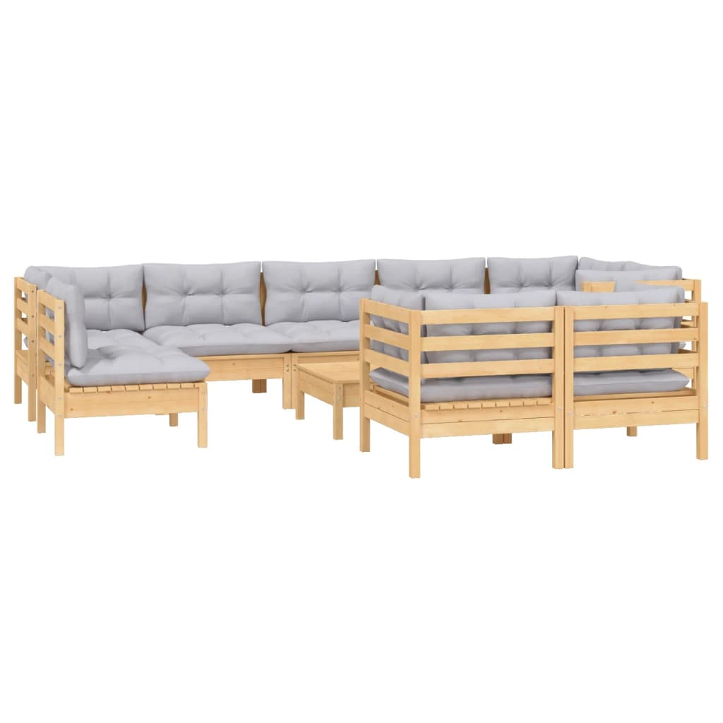 Set mobilier grădină cu perne, 10 piese, gri, lemn masiv pin GartenMobel Dekor
