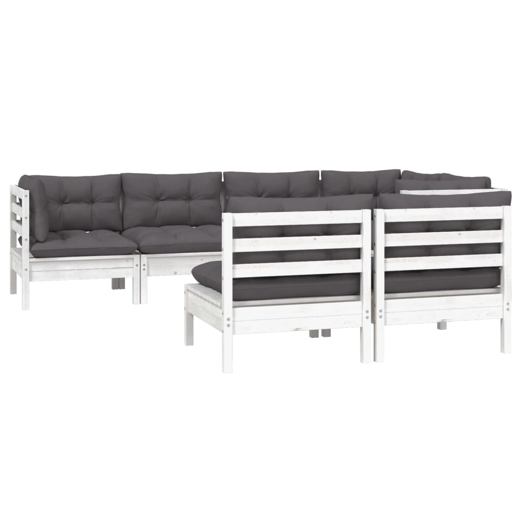 Set mobilier grădină cu perne, 7 piese, alb, lemn masiv de pin GartenMobel Dekor