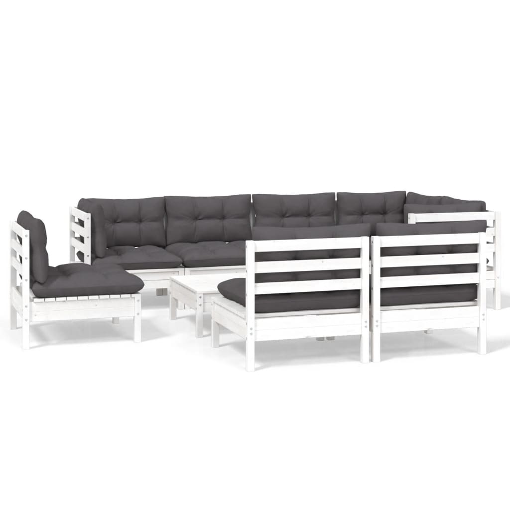 Set mobilier grădină cu perne, 9 piese, alb, lemn masiv pin GartenMobel Dekor