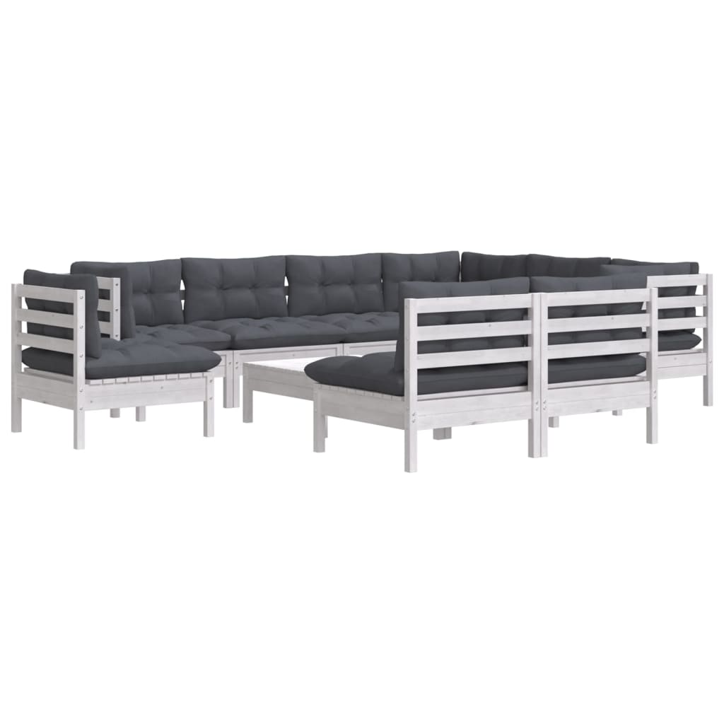 Set mobilier grădină cu perne, 10 piese, alb, lemn masiv pin GartenMobel Dekor