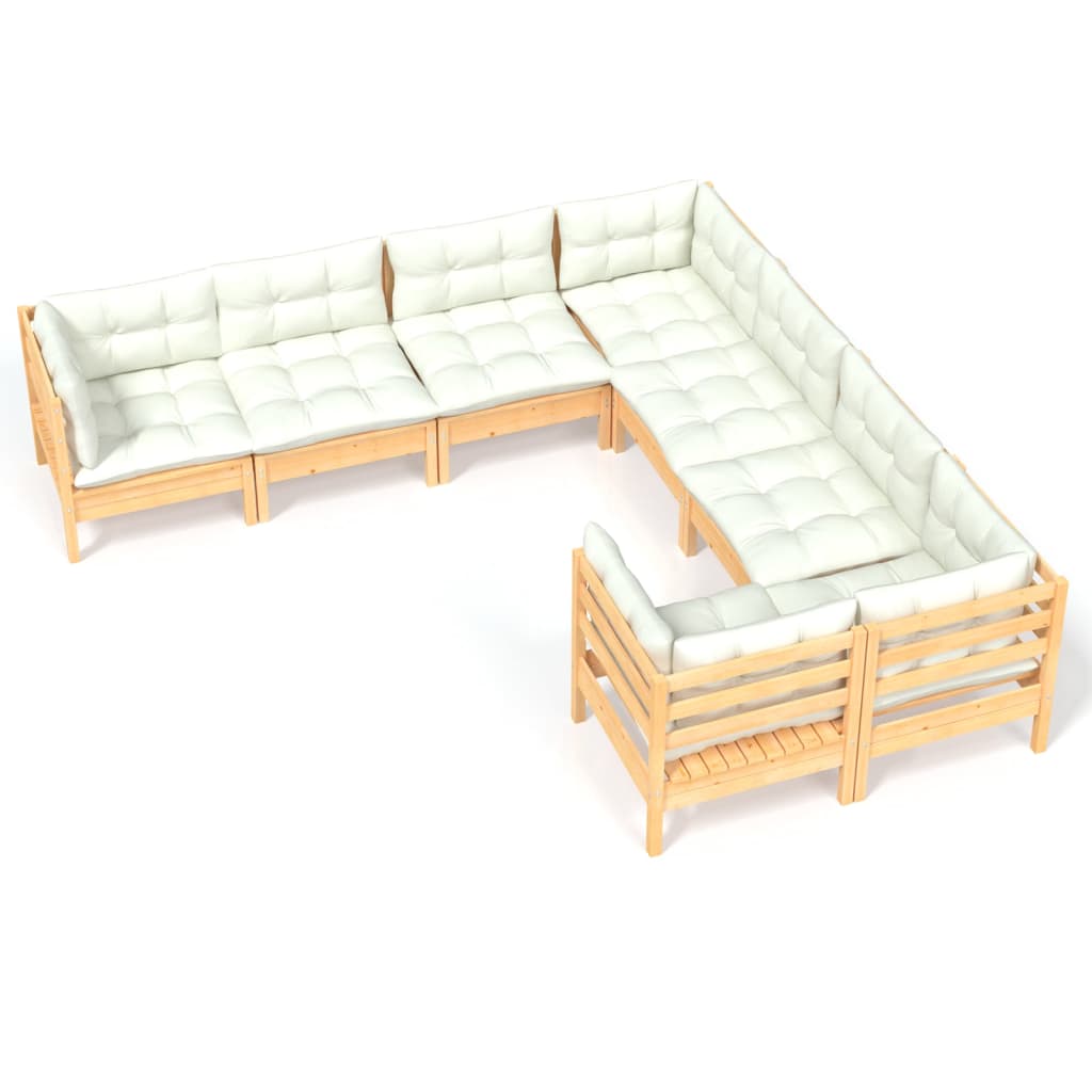 Set mobilier de grădină cu perne crem, 8 piese, lemn masiv pin GartenMobel Dekor