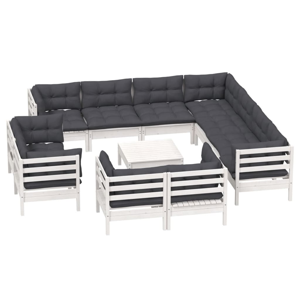 Set mobilier grădină cu perne, 12 piese, alb, lemn masiv pin GartenMobel Dekor