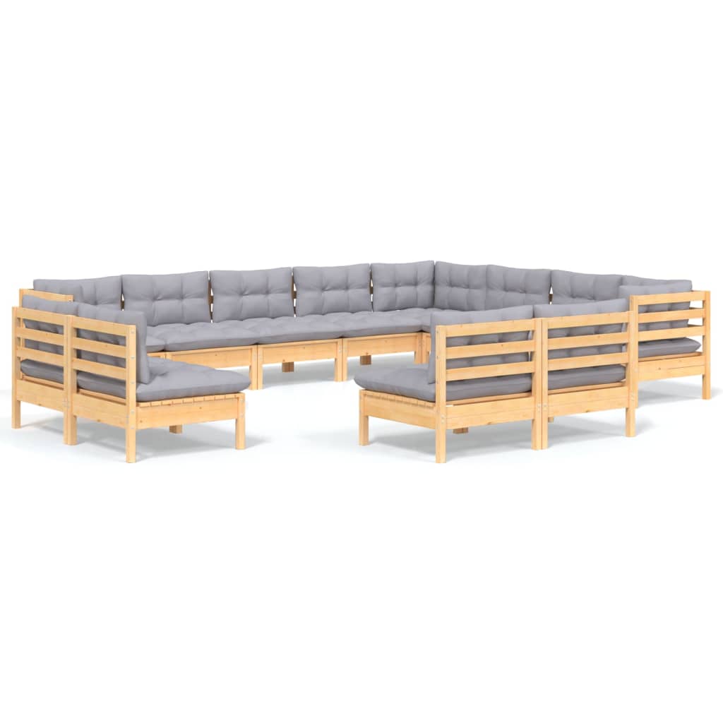 Set mobilier grădină cu perne, 12 piese, gri, lemn masiv pin GartenMobel Dekor