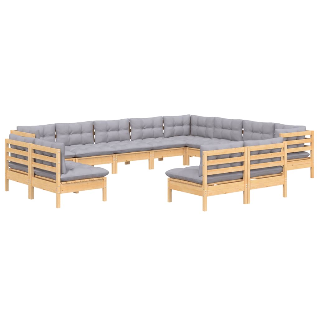 Set mobilier grădină cu perne, 12 piese, gri, lemn masiv pin GartenMobel Dekor
