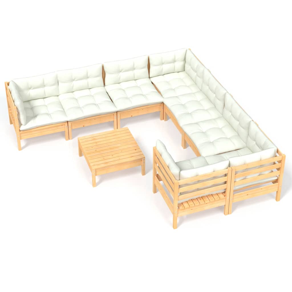 Set mobilier grădină cu perne, 9 piese, crem, lemn de pin GartenMobel Dekor