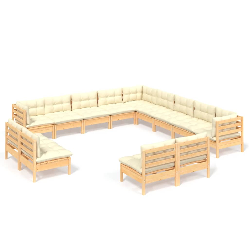 Set mobilier grădină cu perne crem, 13 piese, lemn masiv de pin GartenMobel Dekor