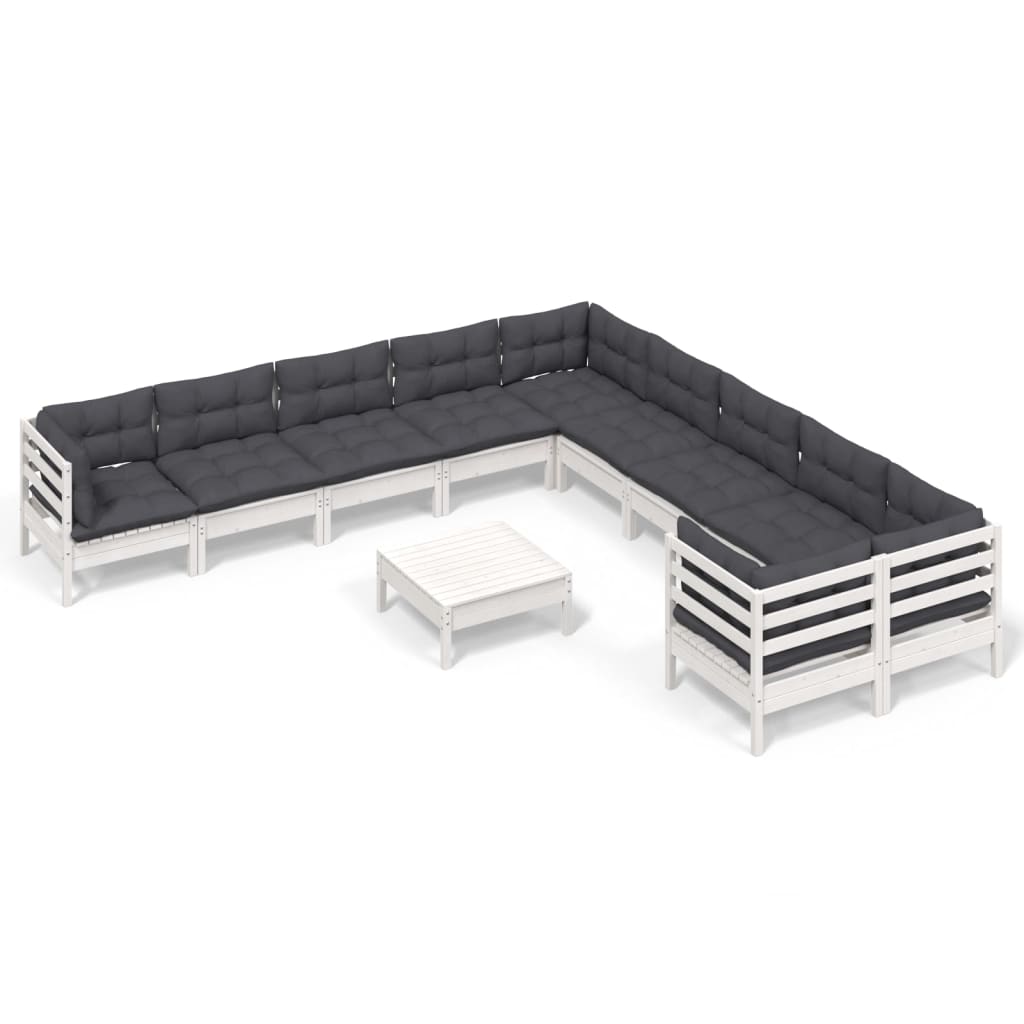 Set de șezlonguri de grădină cu perne 11 piese alb lemn de pin GartenMobel Dekor