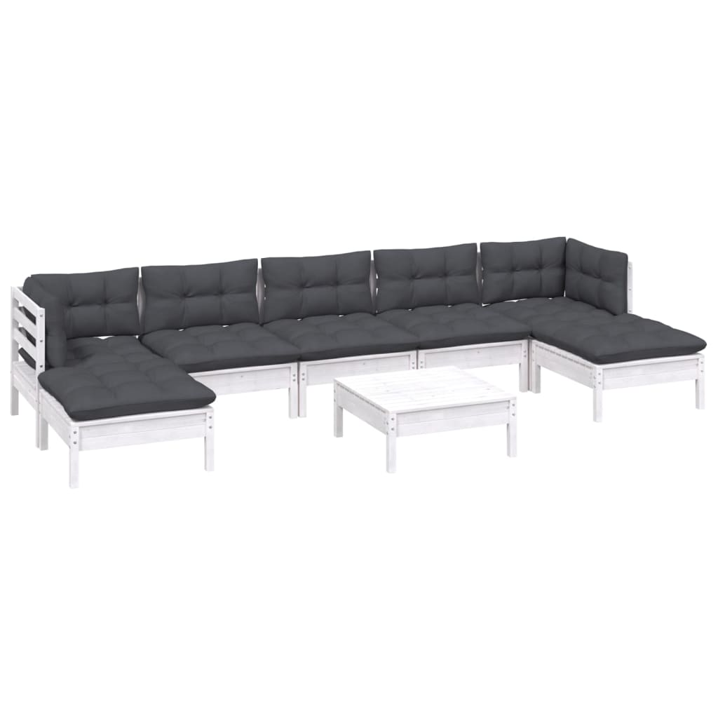 Set mobilier de grădină cu perne, 8 piese, alb, lemn de pin GartenMobel Dekor
